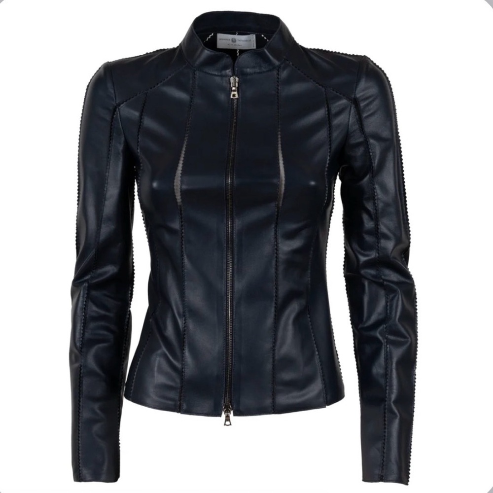 NWT JENNIFER TATTANELLI astrid short leather stretch black patent leather jacket